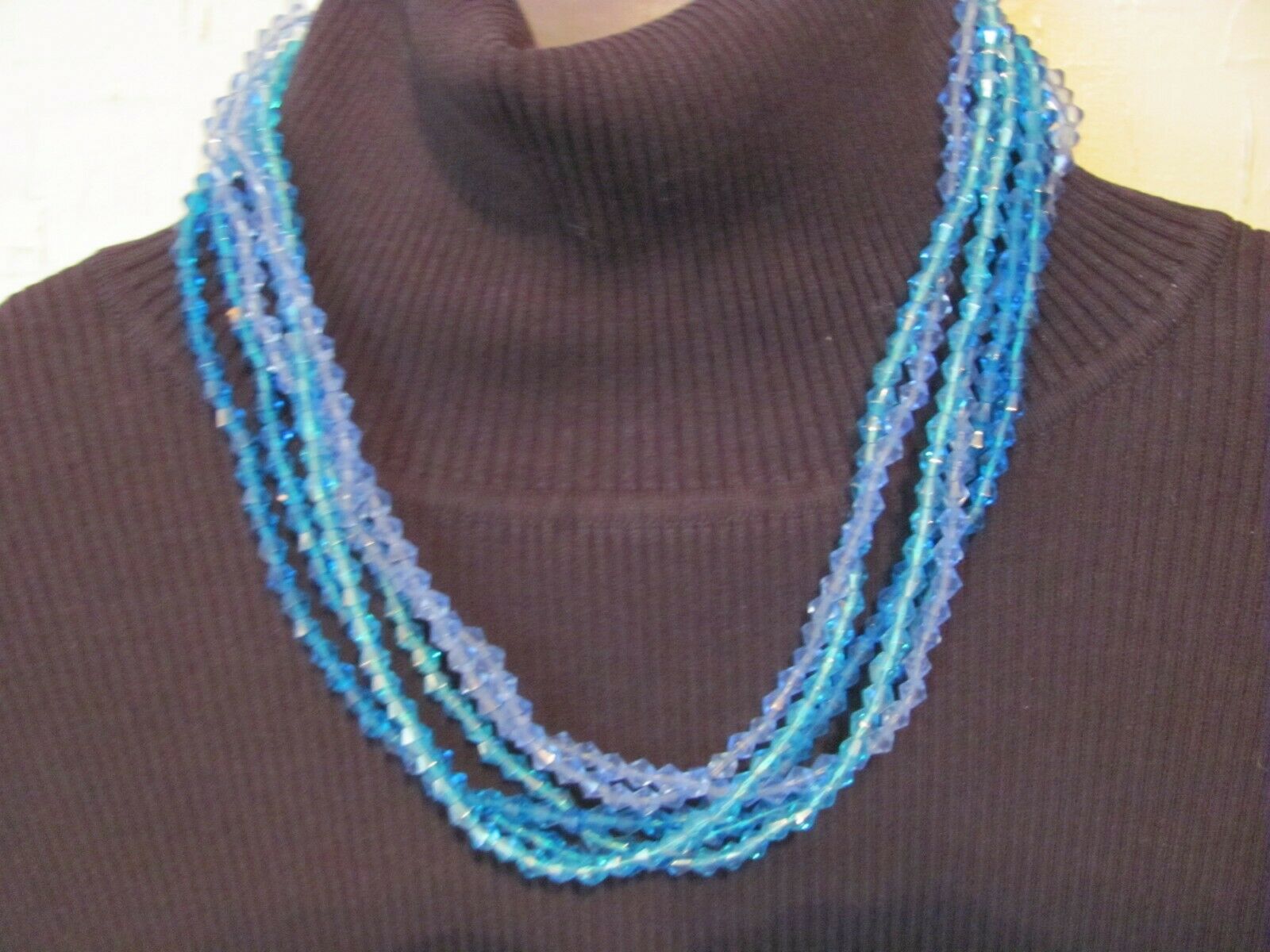 Vintage Antique Womens Multi Strand Blue Bead 16-18" Necklace Estate