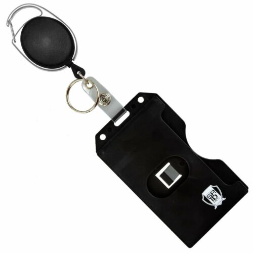 Carabiner Badge Reel With Multi Card Hard Plastic Id Badge Holder & Key Ring